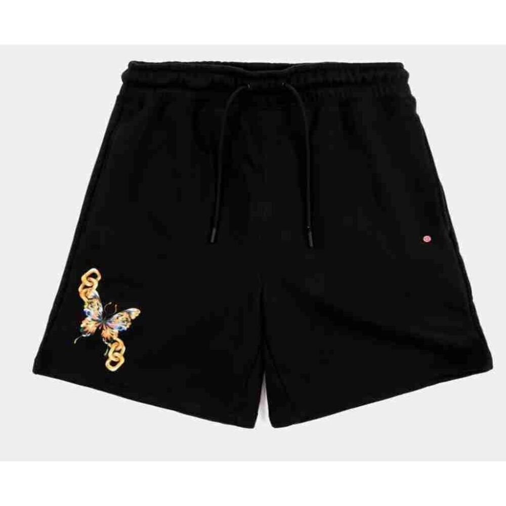 JORDAN Black Butterfly Print Drawstring Casual Shorts Elastic Waist